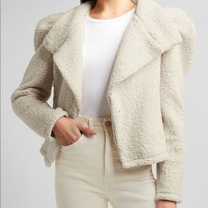Oatmeal Off White Cozy Puff Sleeve Sherpa Jacket
